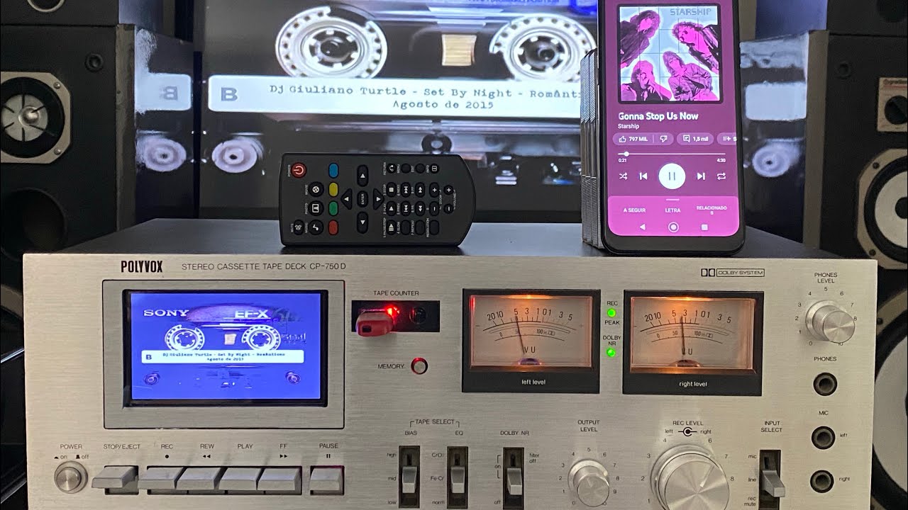Tape Deck Polyvox CP-750D com Tela, USB e Bluetooth - conservação raríssima