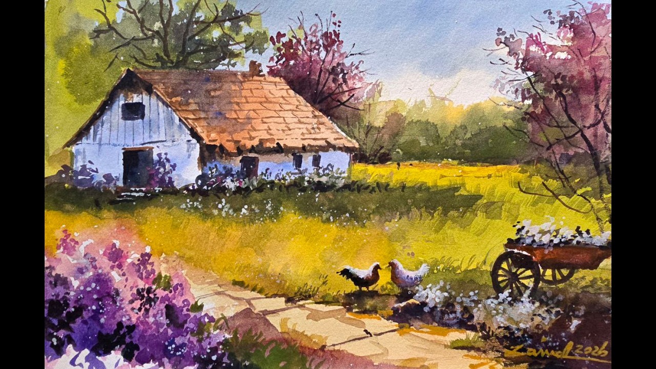 How to Paint a Cozy Spring Cottage | Watercolor Landscape Tutorial