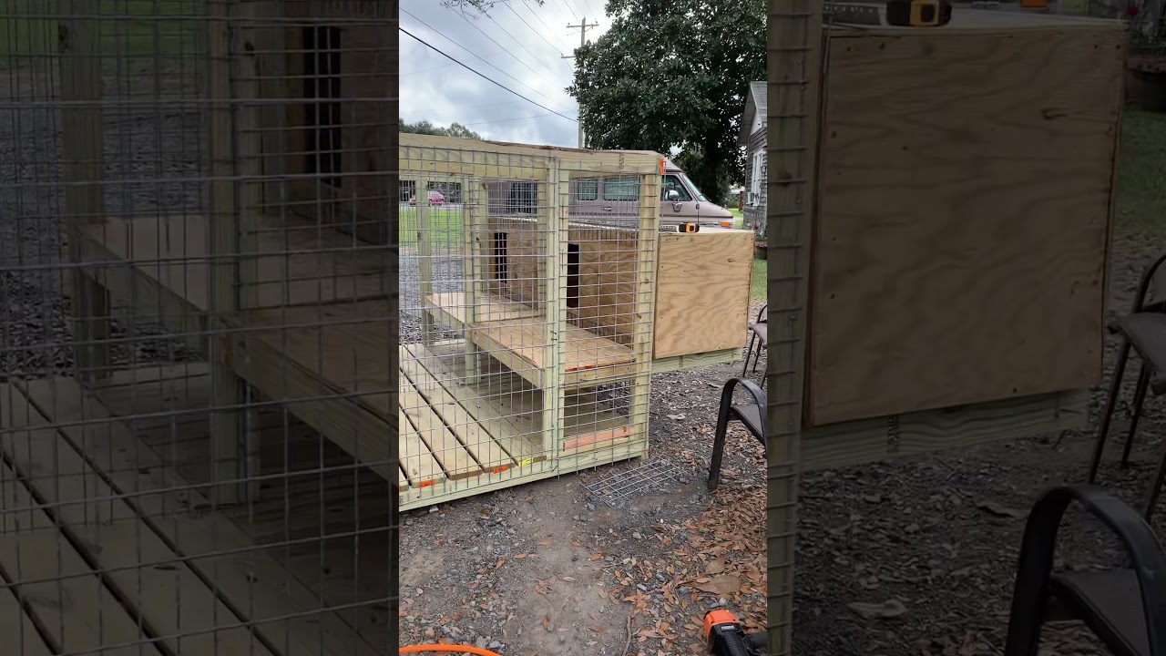 Custom 4x6x5 2 bay dog kennel with rotating food bowl