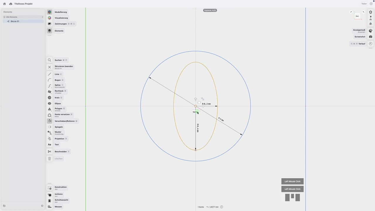 Erstellung einer Skizze in Shapr3D - Aufgabe 2 - Skizzenwerkzeuge