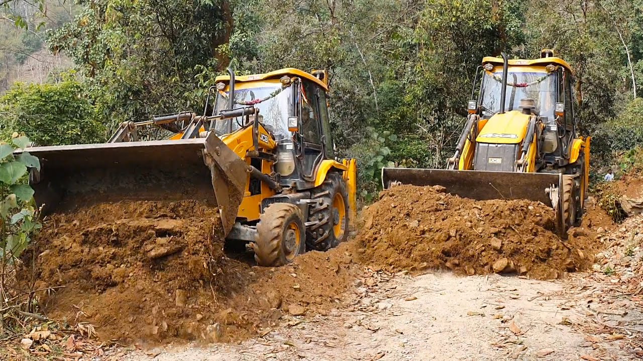 Making Road on Hill With JCB Backhoe - JCB Backhoe Cutting Hill and Widening Road - JCB 3DX Video
