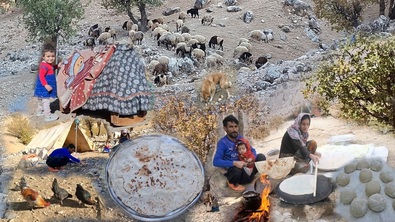 Nomadic life: Baking traditional bread over a fire with nomadic women