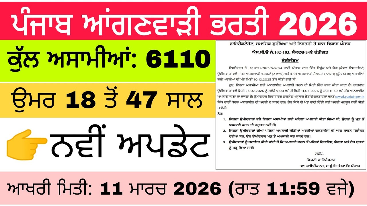 Punjab Anganwadi Recruitment 2026 | New Date Update (11 March) | A to Z Full Details  #ਨਵੀਅਪਡੇਟ 👈