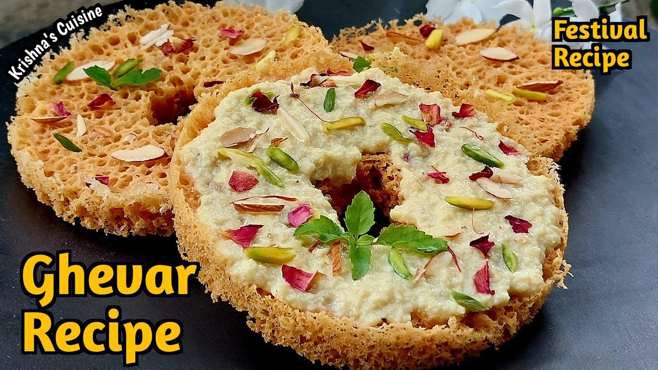 Ghevar Recipe || Festival Recipe | Malai Ghevar | Rajasthani Ghevar | Krishna's Cuisine #janmashtami
