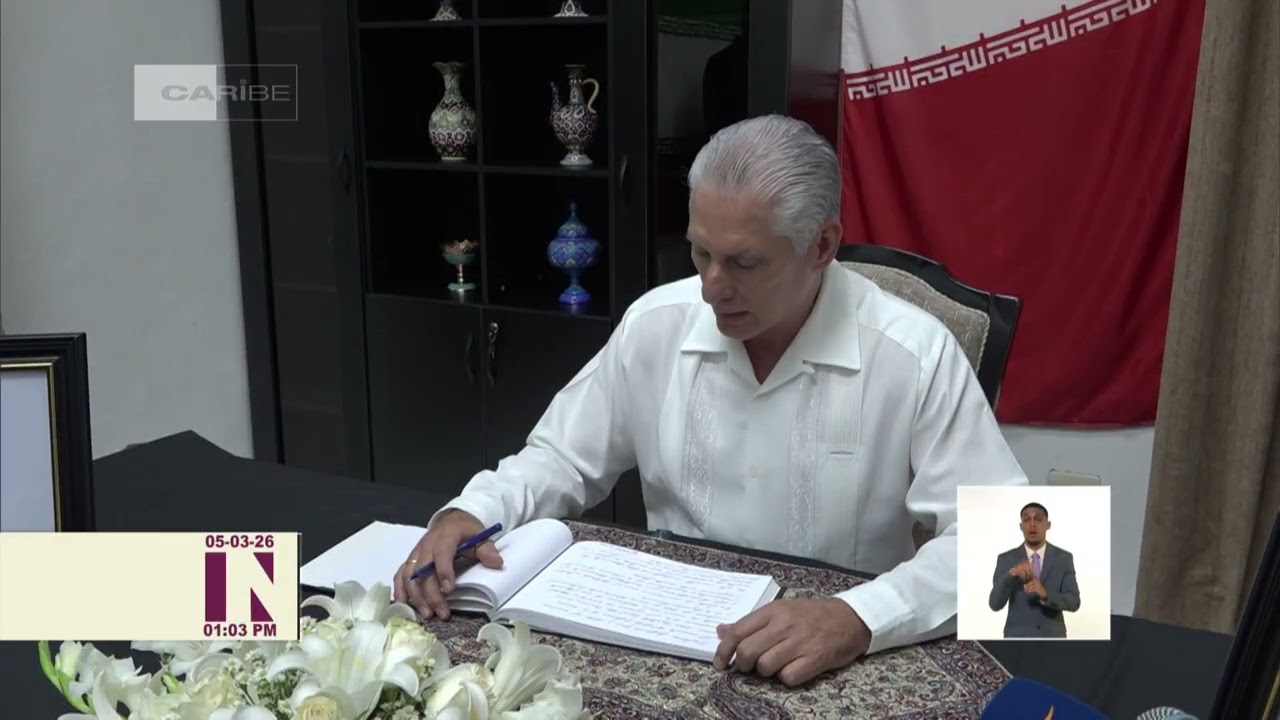 Presidente de Cuba firma libro de condolencias por asesinato del Ayatolá Alí Jameneí