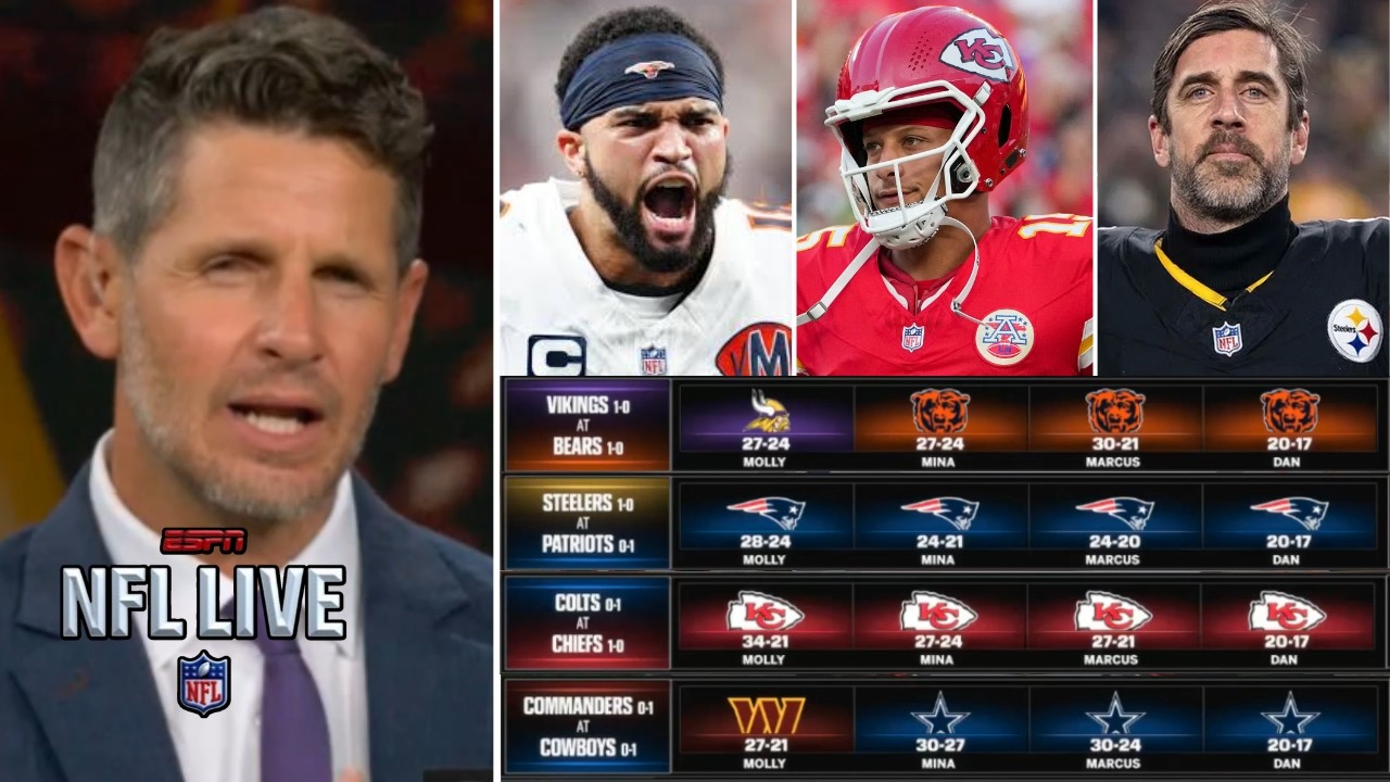 FULL NFL LIVE | ESPN Game Picks for Sunday of Week 2: Bears/Vikings; Chiefs/Colts; Cowboys/Comman...