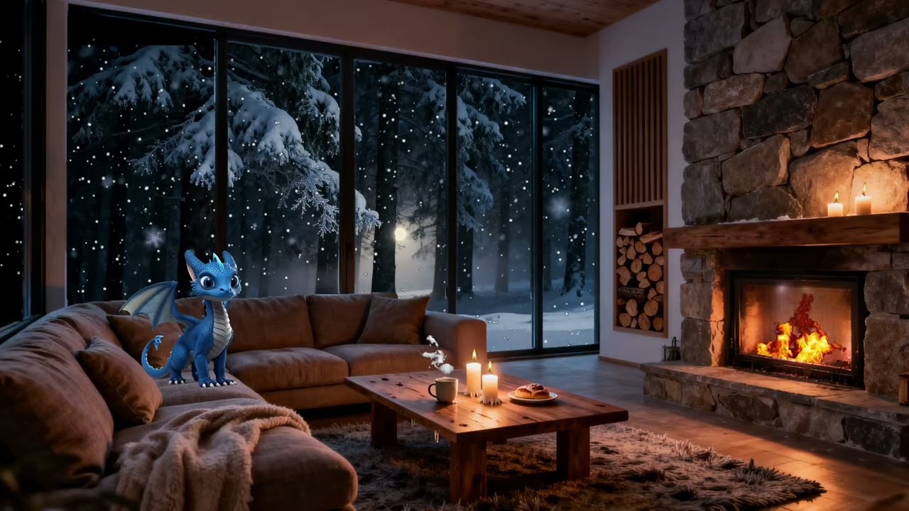 Quiet Winter Night Cabin ❄ Soft Piano & Fireplace Ambience for Deep Focus