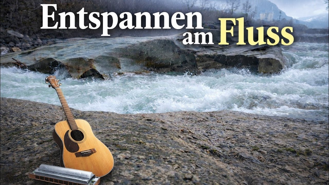 Entspannen am Fluss 🌧️ Sanfter Regen, Sandplatten & ruhige Gitarren- & Mundharmonika-Musik