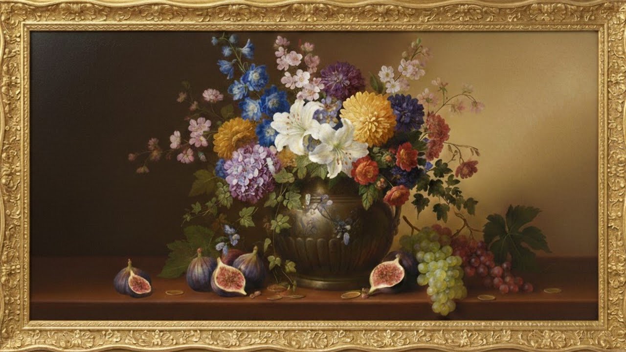 4K Classic Still Life Painting | Timeless Floral & Fruit Art | Peaceful Gallery Ambience