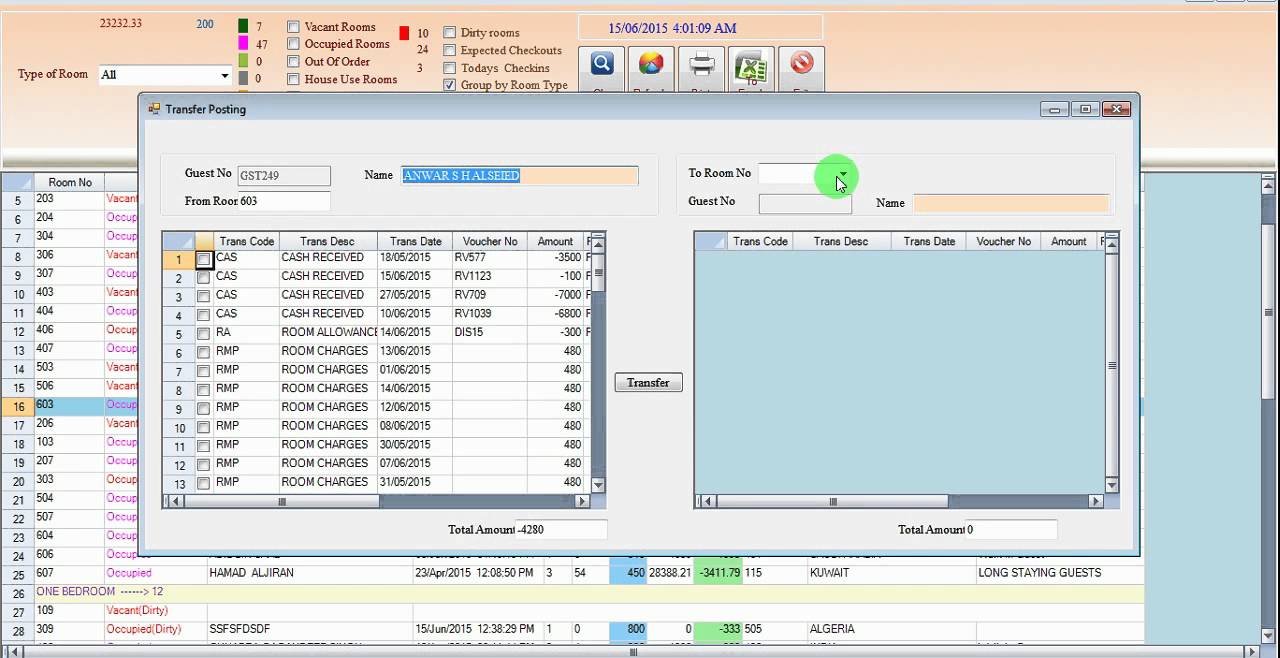 Folio transfer , Hotel Management System