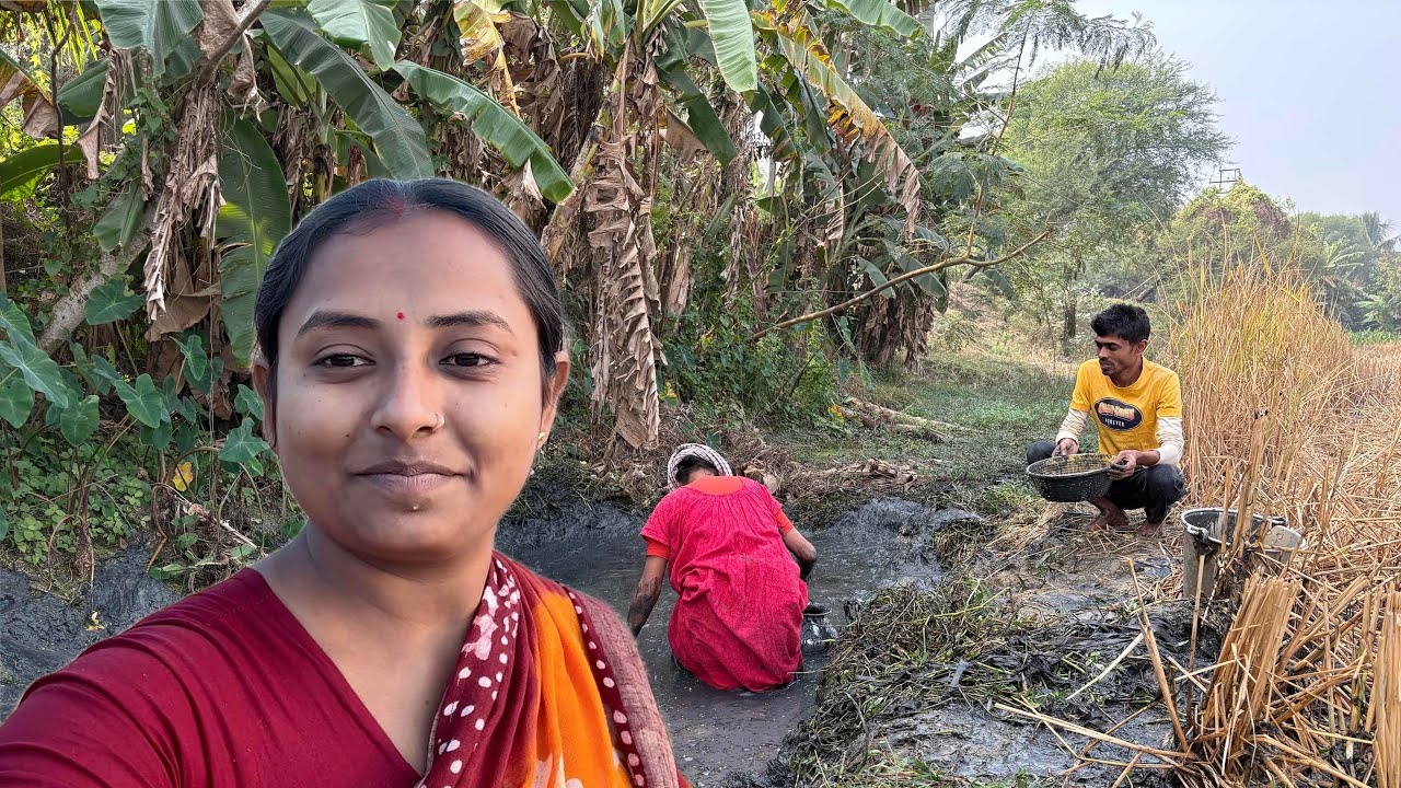 জমির পাশের ড্রেন থেকে কৈ মাছ ধরে রান্না 