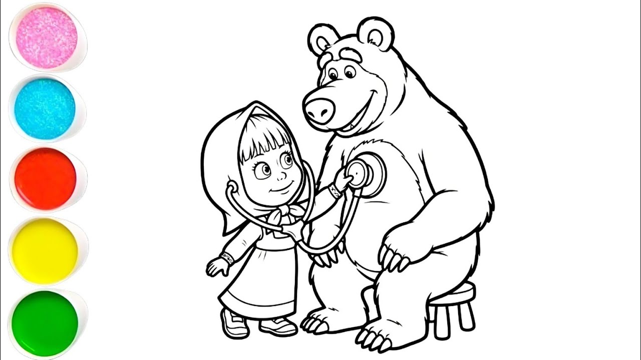 Cute Masha with bear 🐻 drawing painting coloring for kids and toddlers Art for beginners 