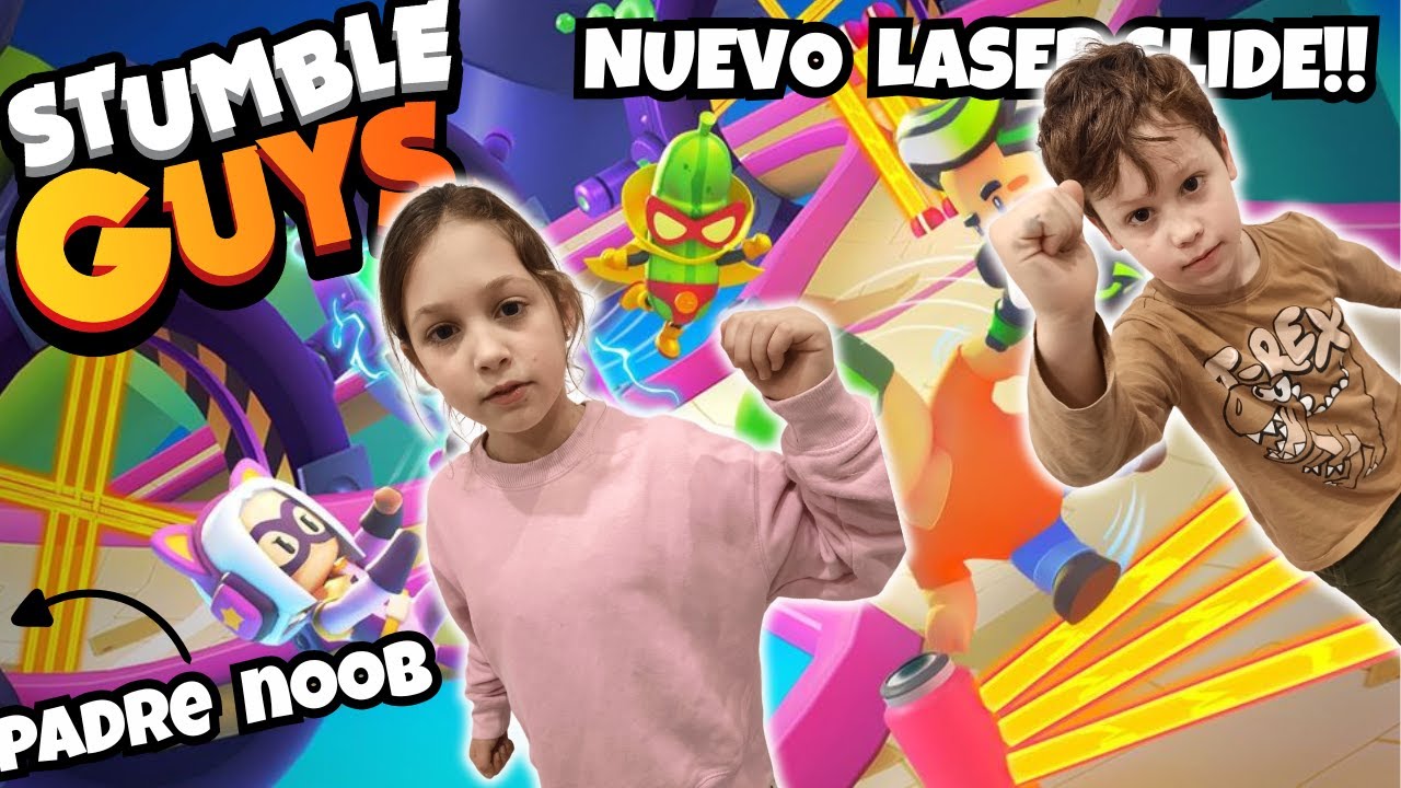STUMBLE GUYS pero con nuestro PADRE el NOOB. NUEVO LASER SLIDE! Desliza. Corre. Sobrevive!