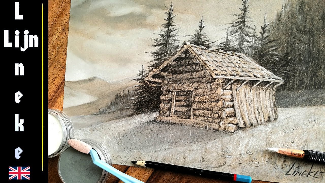 Easy CABIN for beginners Charoal Pencil drawing
