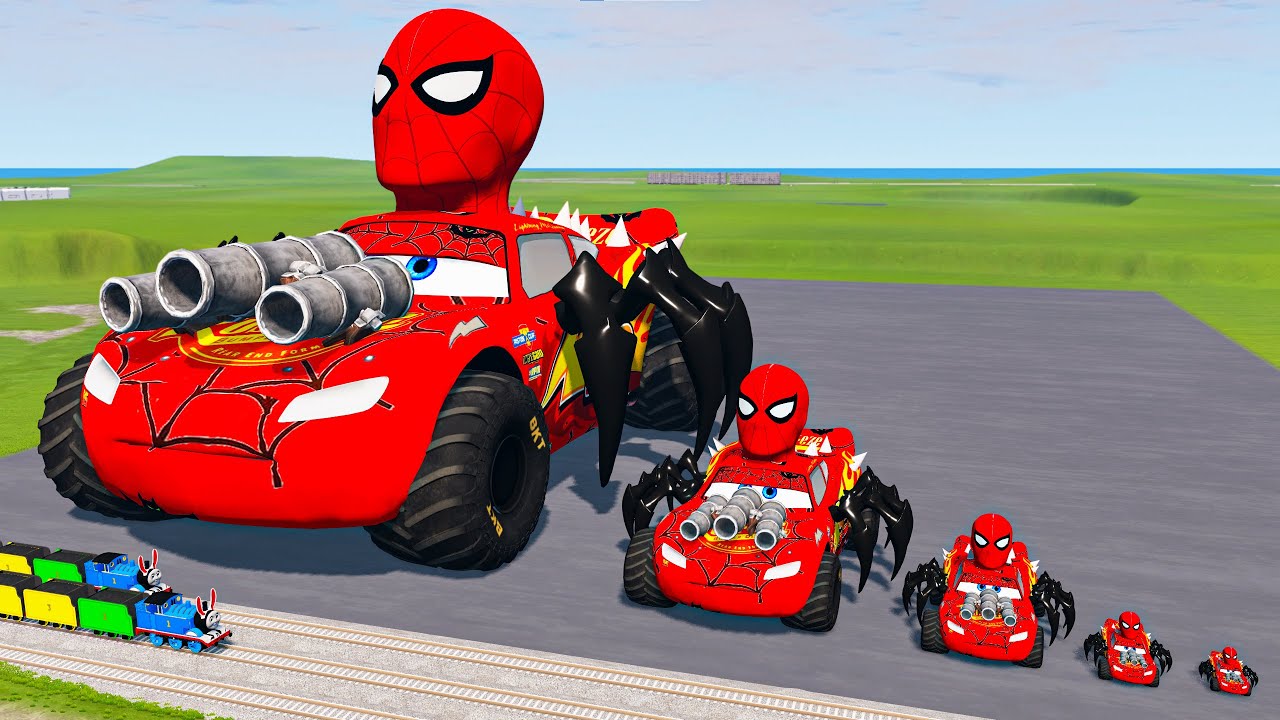 Good Job Big & Small Spider-Man Lightning McQueen VS Trains Thomas | BeamNG.drive Hahahahaha