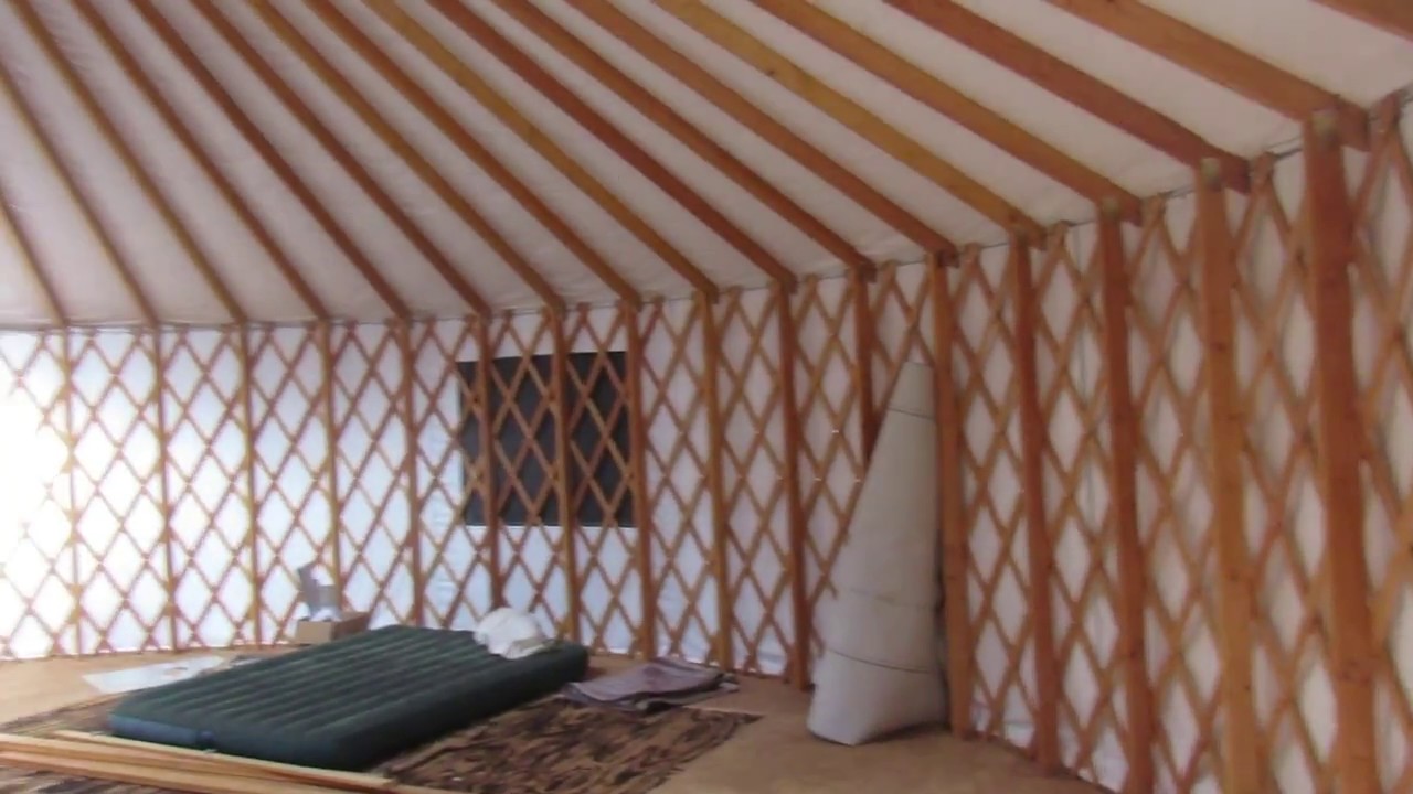 Inside tour of newly put up unfinished 30 foot yurt