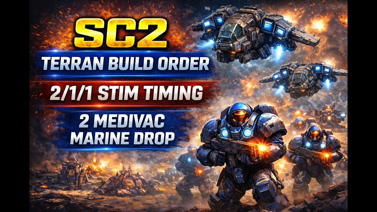 SC2 &ndash; Terran Build Order &ndash; 2/1/1 Stim Timing  2 Medivac 16 Marine Drop (TvZ)