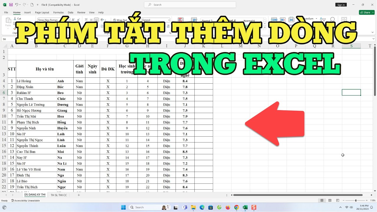 Mẹo Ph&iacute;m Tắt Excel: Th&ecirc;m D&ograve;ng Trong T&iacute;ch Tắc