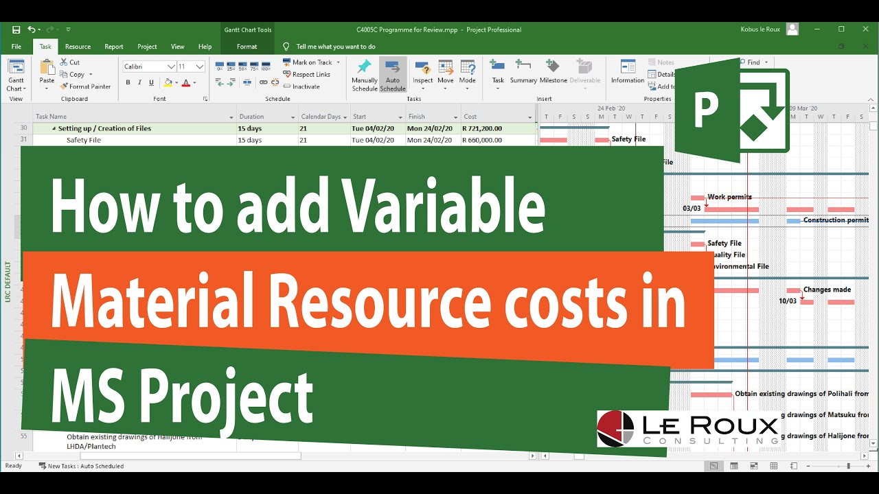 How to add Variable Material Resource Costs in MS Project