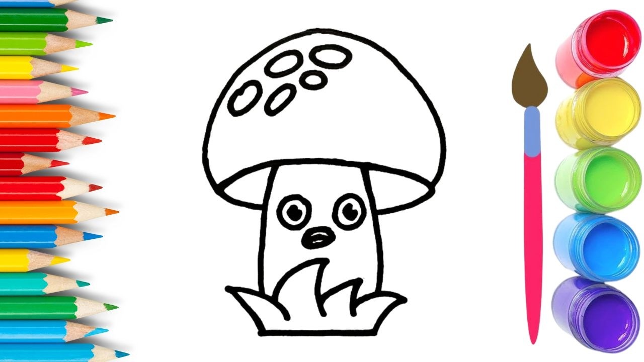 How To Draw cute Mushroom Drawing, Painting & Coloring For Kids and Toddlers_🌈🎨