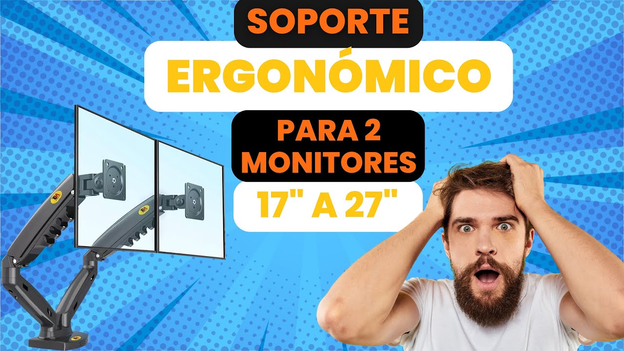 🟢 Soporte ERGONÓMICO 📐 para 2 Monitores de 17” a 27” NB F160