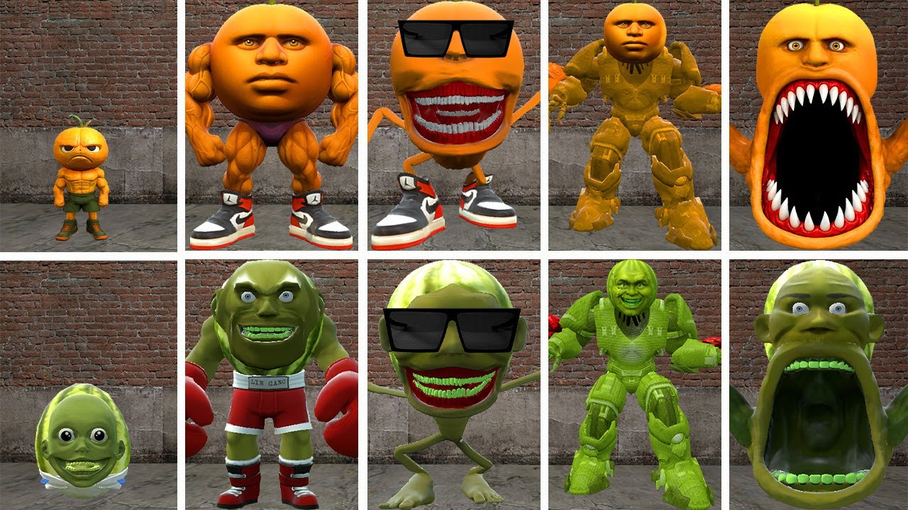 HELLO: ALL THE NEW EVOLUTIONARY FORMS OF ODINDINDUN MONSTER VS LINGANG MELON MONSTER IN GMOD!