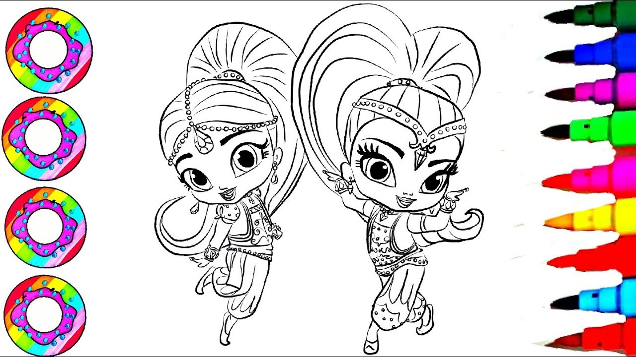 Coloring Drawings Shimmer and Shine Compilation Rainbow Sparkle Dress Coloring Pages l How to Color