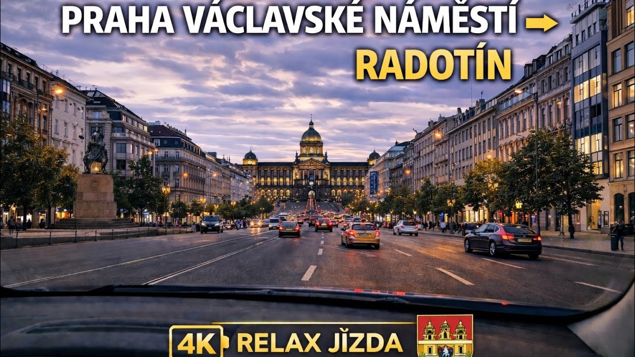 🚗 Praha Václavské náměstí → Radotín | Klidná noční jízda autem | 4K | Bez komentáře