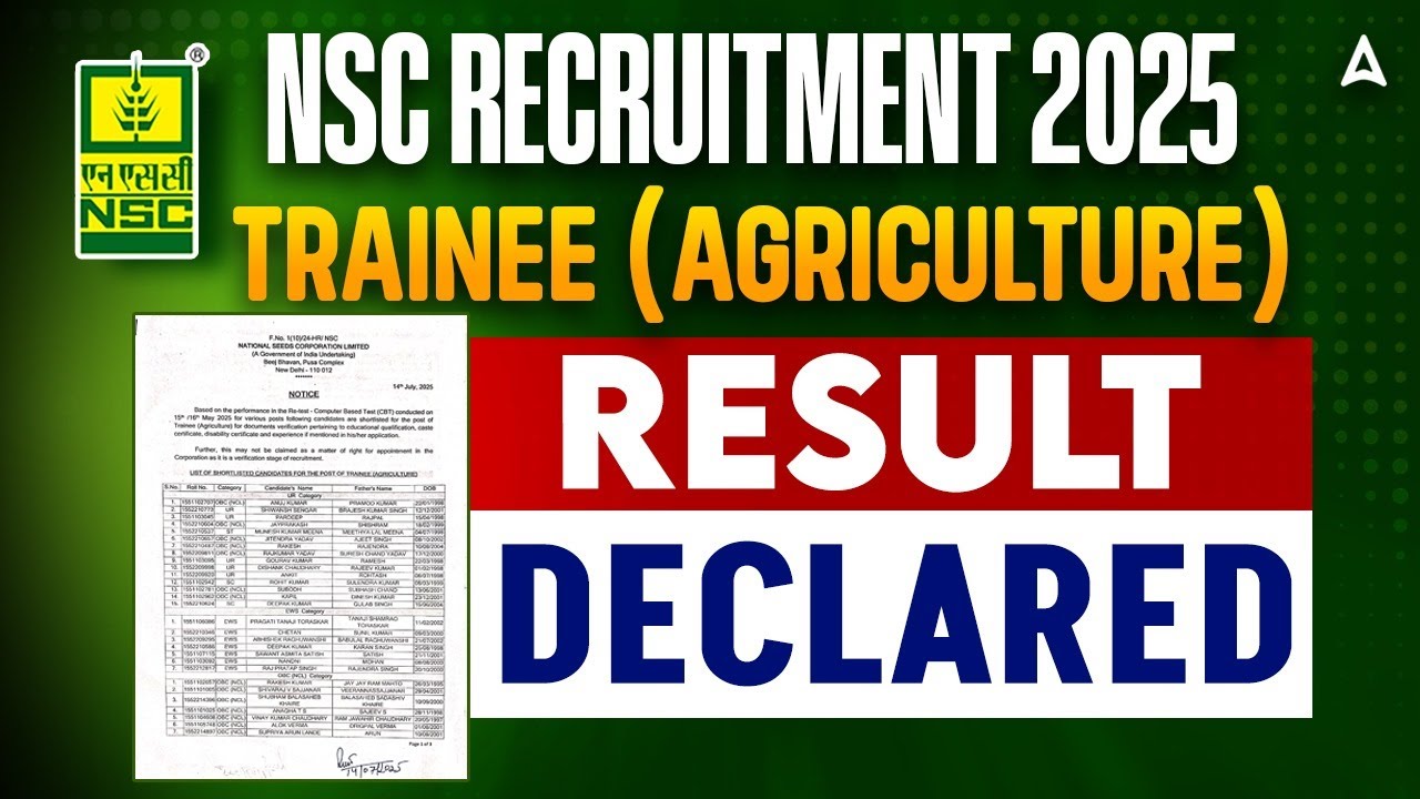 NSC Trainee Agriculture Result 2025 | NSCL Trainee Result 2025 | NSC Recruitment 2025