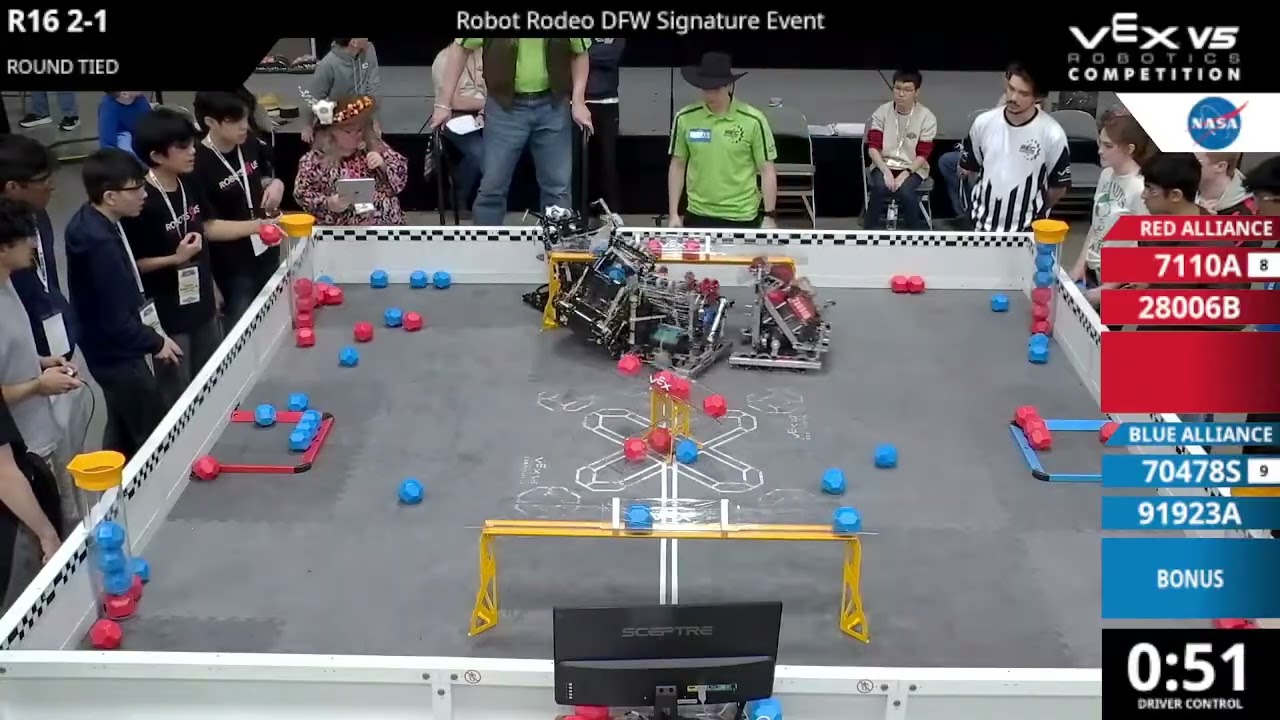 Robot Rodeo DFW : Division 1 - R16 #2-1 - 7110A & 28006B vs 70478S & 91923A - Auton + Driver