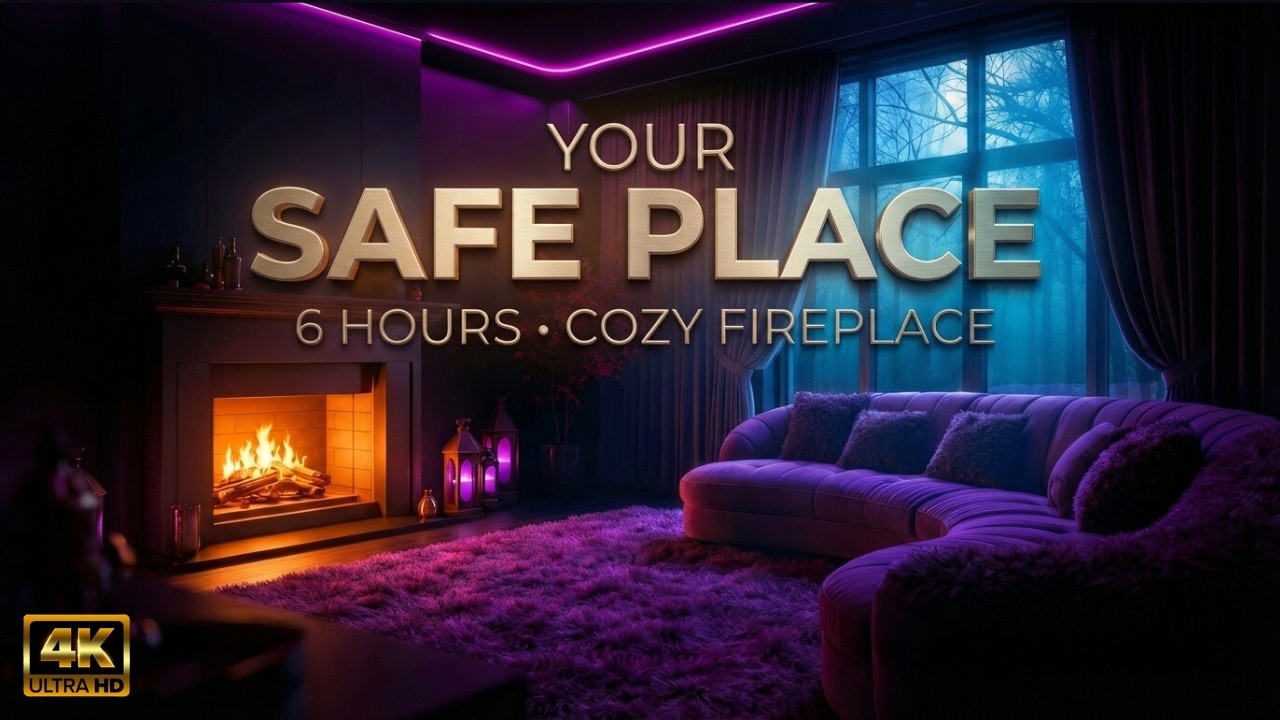 NO ADS | Cozy Fireplace 🪵 Deep Purple Room & Night Ambience | 6Hours | Infinity Walk