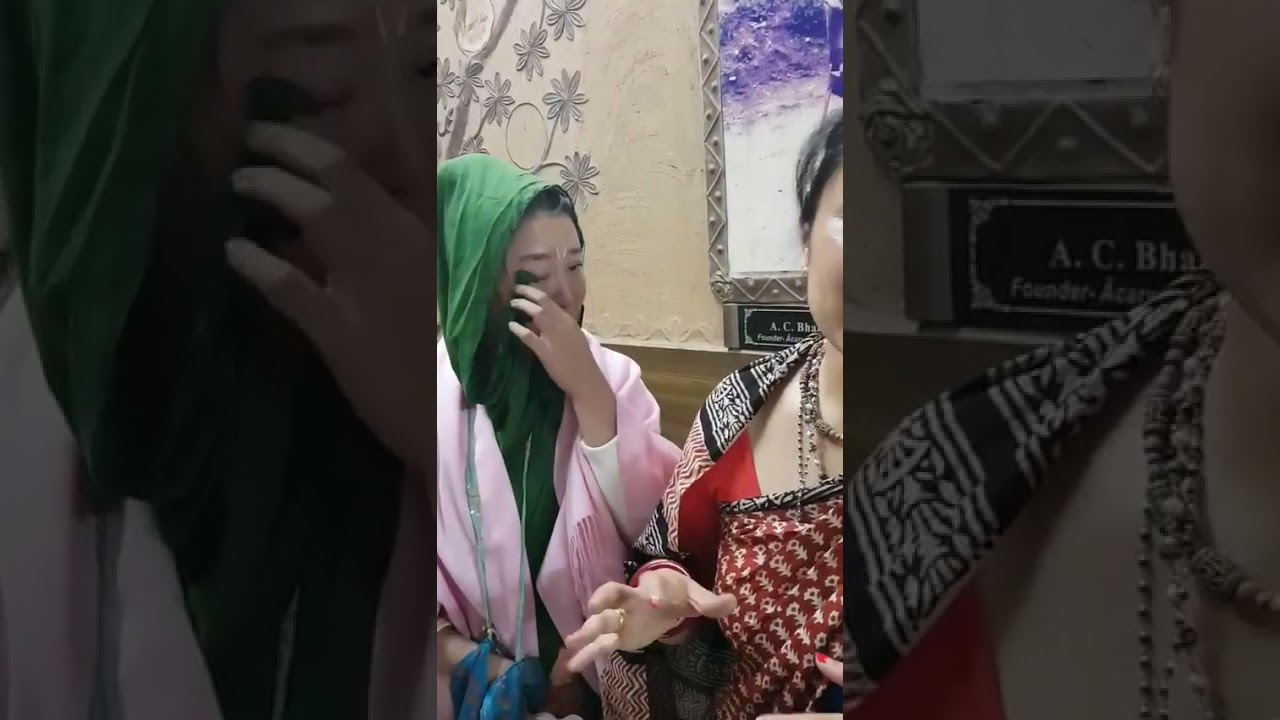 Chinese in Tears in Lord Krishna's Bakti  ❤️ ; after arriving in Vrindavan )