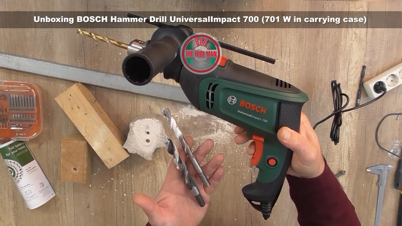 Unboxing and Testing BOSCH Hammer Drill UniversalImpact 700 701 W in carrying case - BobTheToolMan