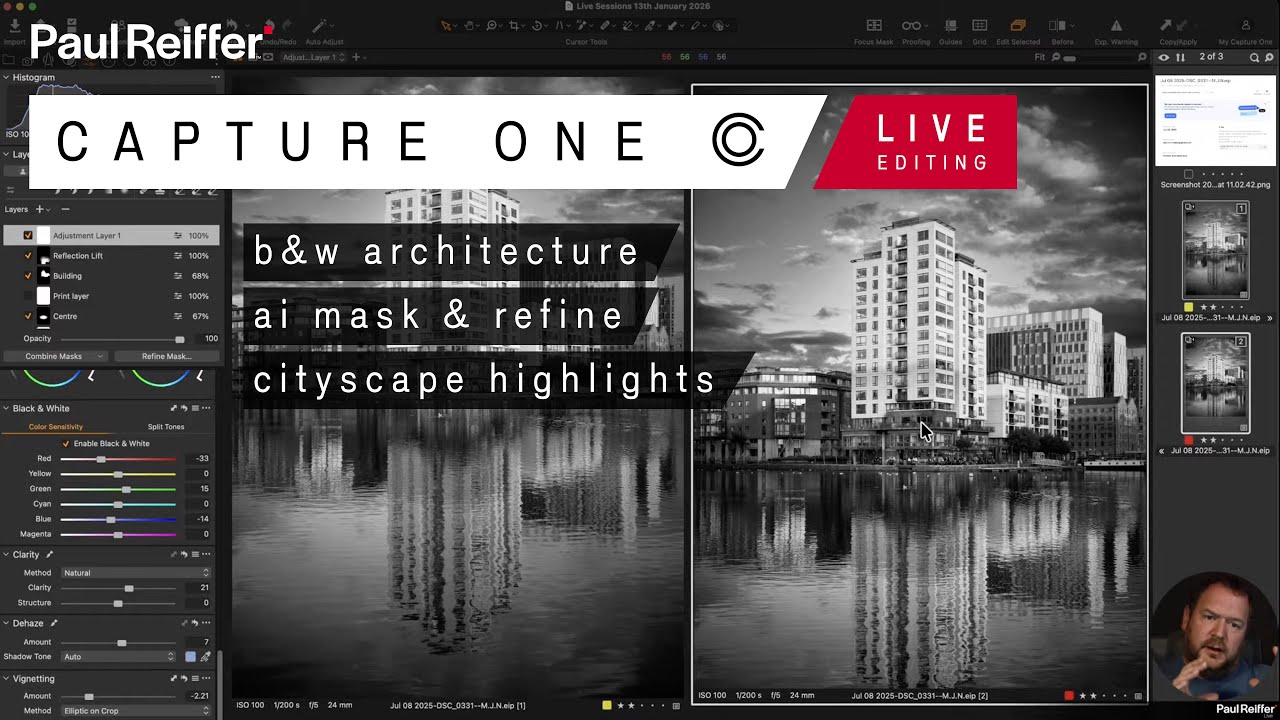 Lens Compression, B&W Architecture, Cityscape Editing - Capture One Live Editing : 13th January 2026