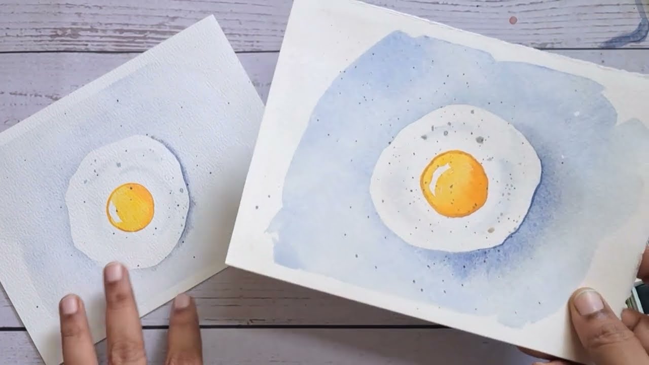Easy watercolor painting tutorial for beginners. How to paint fried egg?