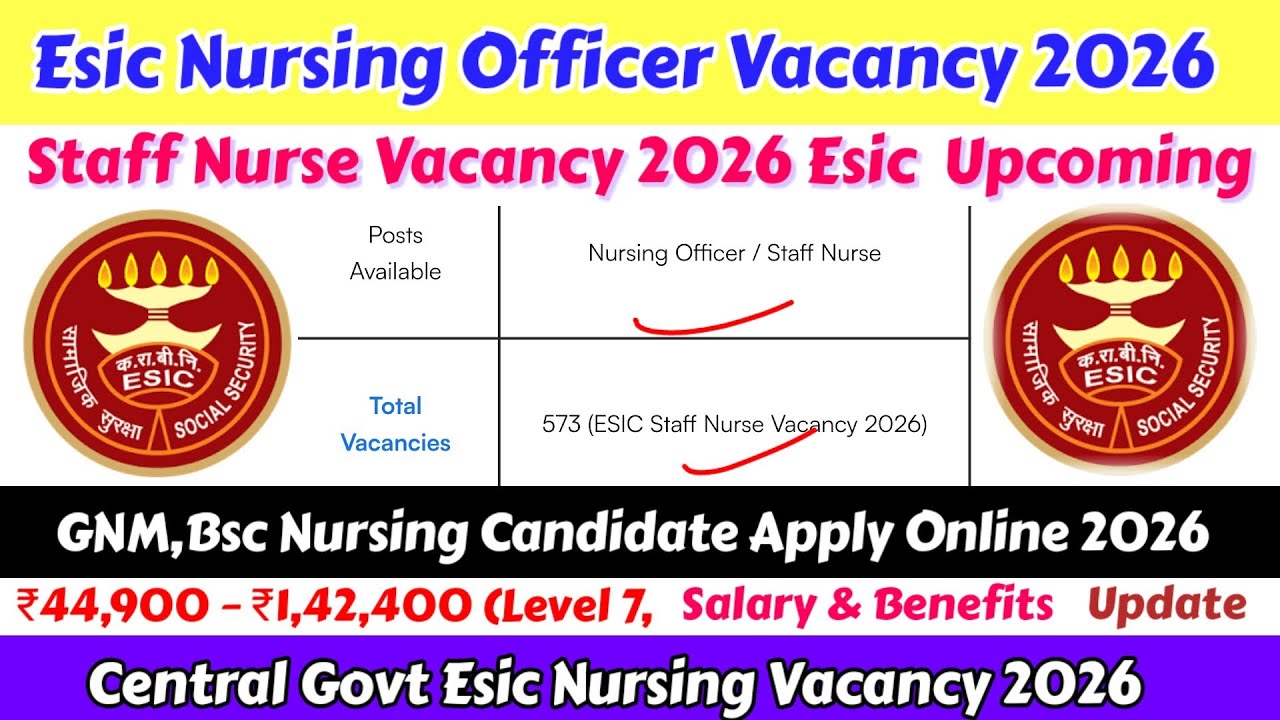 Esic Nursing Officer Vacancy 2026,Esic Staff Nurse Vacancy,Esic Nursing Vacancy 2026,Esic Upcoming