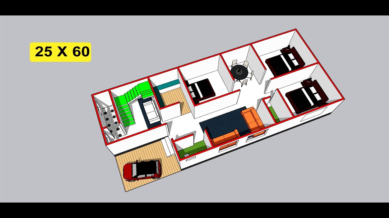 25 X 60 GHAR KA NAKSHA II 3 BED ROOM FLOOR PLAN II 25 X 60 HOUDE DESIGN WITH PUJA ROOM