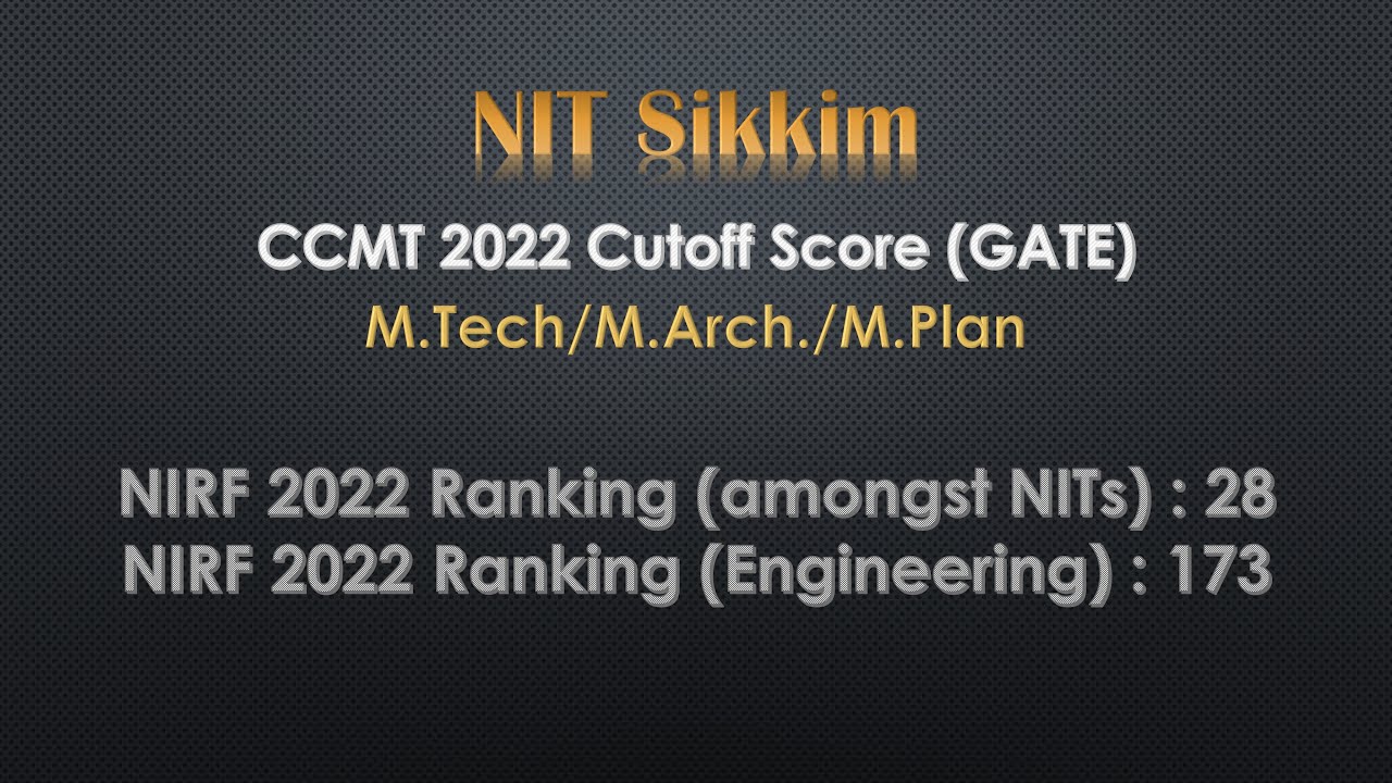 CCMT 2022 Cutoff | Part 28 | NIT Sikkim | NITs Previous Year Cutoff Score - GATE-  MTech/MArch/MPlan