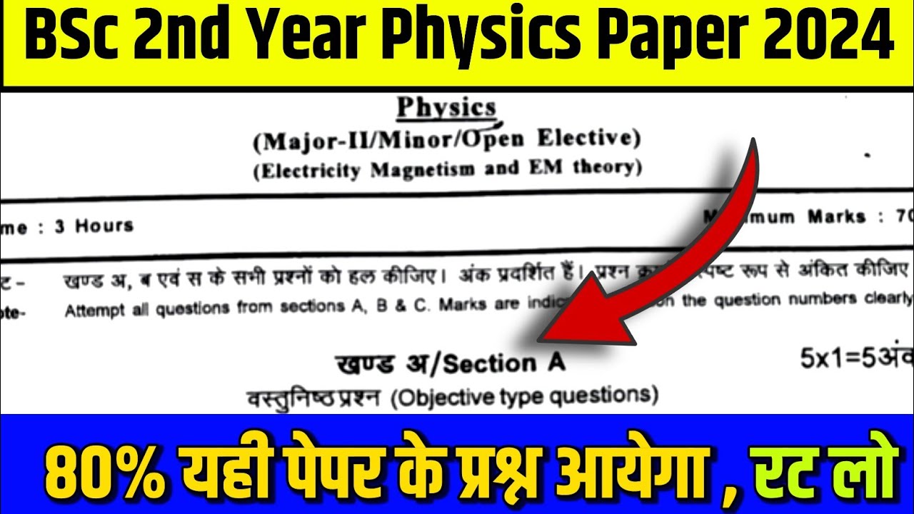 Bsc 2nd year minor physics questions paper | Bsc 2nd year physics important questions 2024 #minor