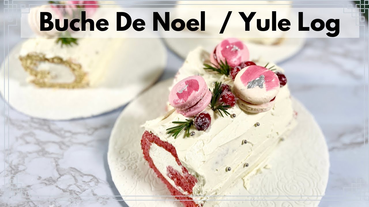 Beautiful YULE LOG Cake with MACARONS | How to make an EASY SWISS ROLL FROM SCRATCH | Buche de Noel