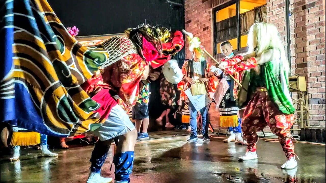 雨、招待花。花咲く舞｜羽広獅子舞 2024｜富山県高岡市羽広｜Takaoka Lion Dance