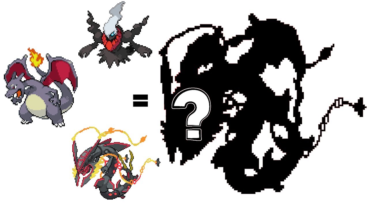 Pokemon Fusion Sprite: Request #56: Shiny Mega Rayquaza Shiny Charizard Darkrai