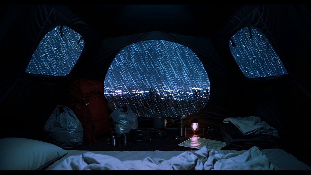 Heavy Rain Sounds Under a Cozy Canvas Shelter on a Rainy Night | Rain Soundscape for Sleeping 🌧
