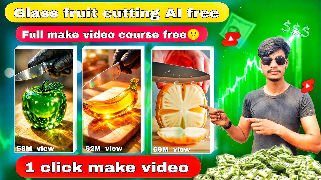 VIRAL 😱 GLASS FRUIT CUTTING | AI VIDEO MAKE FREE | 1 CLICK MAKE VIDEO. 🤫 