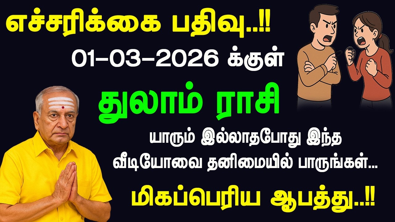 எச்சரிக்கை பதிவு 1-3-2026: துலாம் ராசி | யாரும் இல்லாத போது தனியாக பாருங்கள் – மிகப்பெரிய ஆபத்து..?