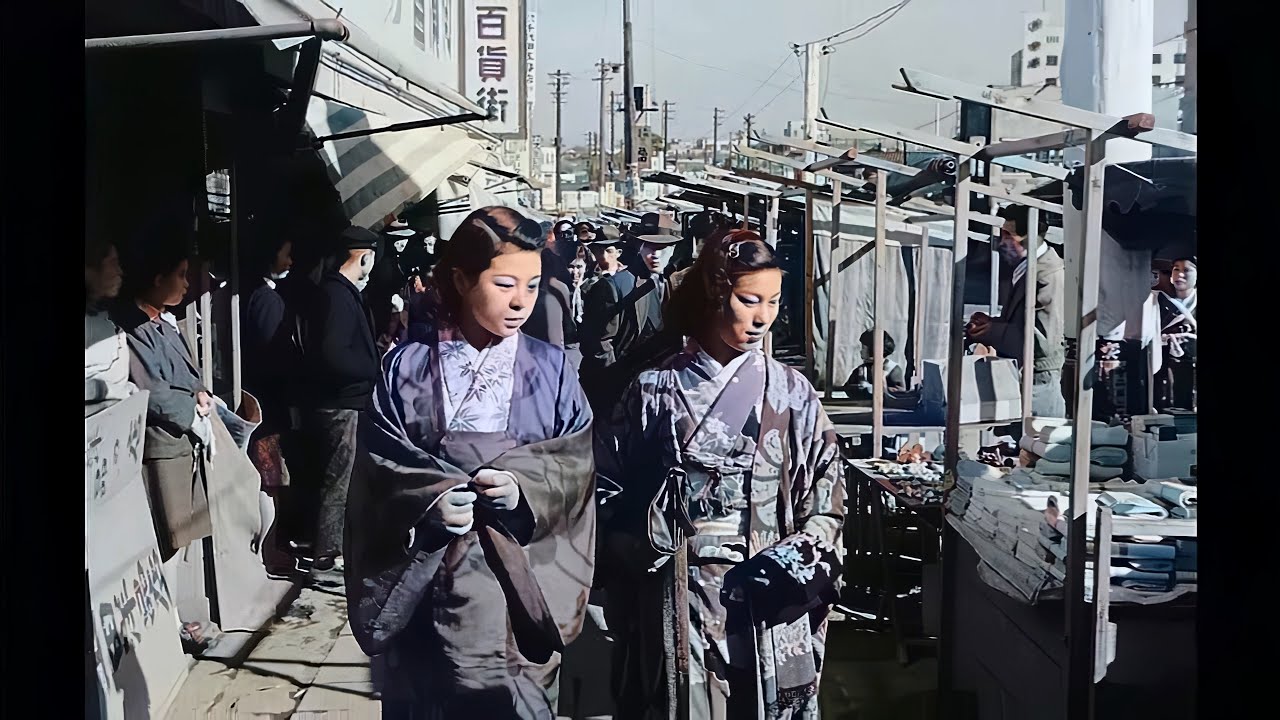 [4k, 60fps, colorized] (1940s) Post-WWII Japan street scenes