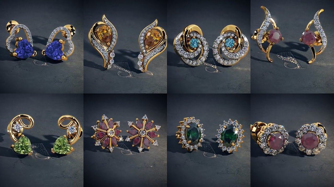 Stud Gold & Gemstone Earrings Designs with Price and Weight || Gold Studs Designs| #Indhus Jewellery