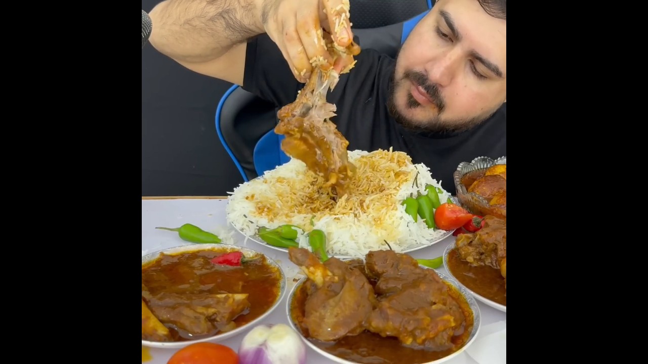 SPICY MUTTON CURRY🔥 BASMATI RICE || #shorts #mukbangn #asmreating #mukbangasmr #asmr