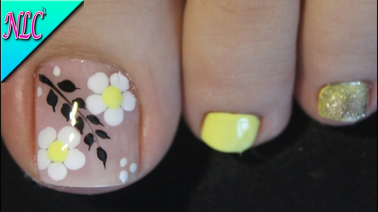DISEÑO DE UÑAS PARA PIES FLORES Y ESPIGAS FÁCIL DE HACER - FLOWERS NAIL ART - NLC