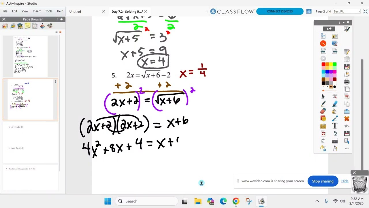 A2B February 4th - Unit 7.2 - Solving Radical & Absolute Value Equations
